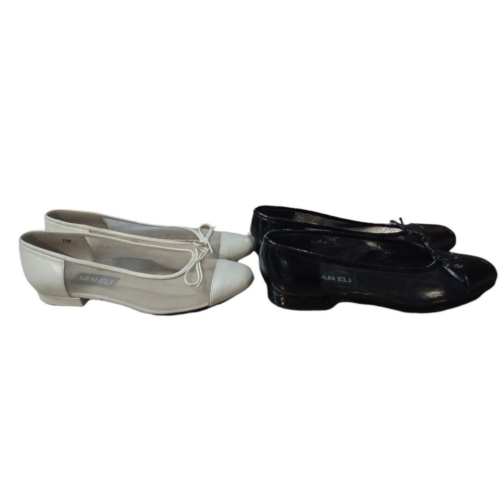 2 Vingate VanEli Black Patent Leather White Mesh Flats Shoes size 7